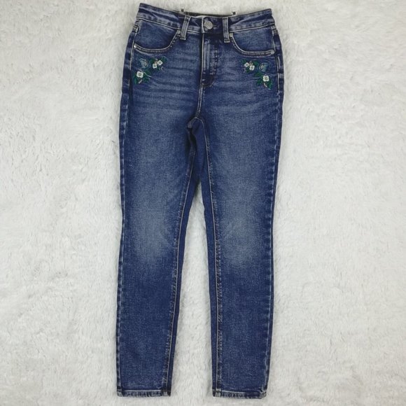 Lauren Conrad Womens Jeans Skinny Blue Denim Embroidered Floral Indigo Wash‎ 2 - Picture 1 of 12